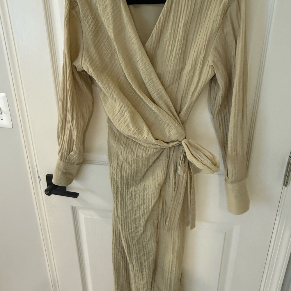 Zara Beige Wrap Dress with Tie Waist